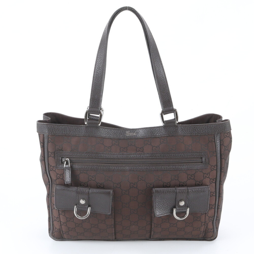 Gucci GG Nylon 268639 Leather Tote Bag Shoulder Handbag Brown Women's